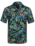 Hawaiian Print Lightweight Short Sleeve Button Up Shirt Black Size M
