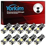 Yorkim 194 LED Bulbs Xenon White 6000k Super Bright Newest 5th Generation, T10 LED Bulbs, 168 LED Bulb, LED Bulbs for Car Interior Dome Map Door Courtesy License Plate Lights W5W 2825, Pack of 10