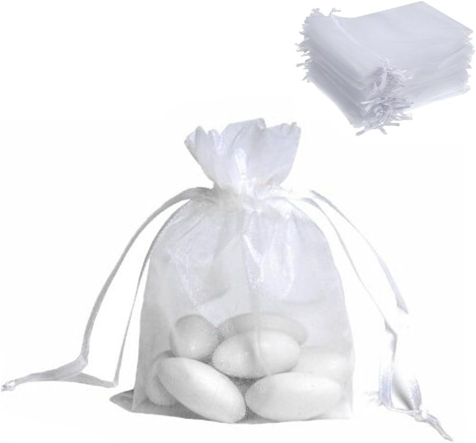 ECVILLA Kipoo 100pcs 4x6 inch Organza Bags - Sheer Drawstring Organza Jewelry Pouches Wedding Party Christmas Festival Favor Gift Bags (White)