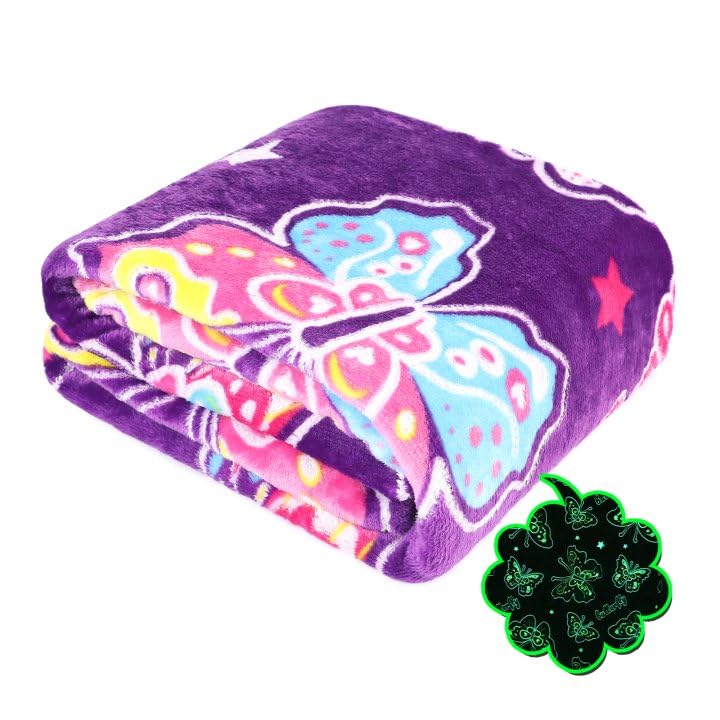 Photo 1 of HWING Glow in The Dark Butterfly Blankets for Girls Butterfly Gifts for Women Kids Teens Soft Throw Blanket for Birthday Vacation Gifts Bedroom Decor
