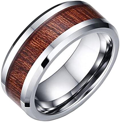 UNAPHYO Men's Stainless Steel Solid Wood Inlay Spinner Ring 8MM Engagement Wedding Band Comfort Fit
