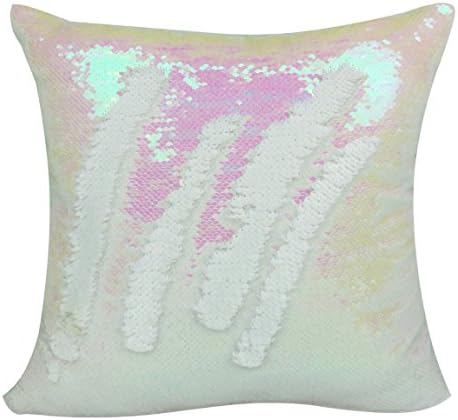 Mermaid Pillow Cases,Wskshop 2 colors Magic Mermaid Sequins Throw Square Decorative Pillowcases 1616inch standard pillow case covers with zipper Protector (mult wihte and white)