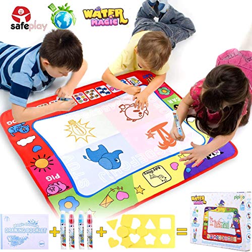 pipigo Water Doodle Mat, Kid Aqua Magic Drawing Mat Coloring Paint Pad for Toddlers with 4 Water Pens and 6 Models, Large Size for 2-3 Kids(31.5" X 23.6")
