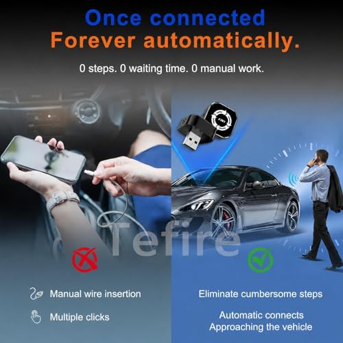 Tefire 4 in 1 Wireless CarPlay Adapter, For Factory Wired CarPlay Cars, 5.8Ghz Stable, Screen Mirroring, Android Auto, Bluetooth Calling, Universal for iPhone Android (black white)
