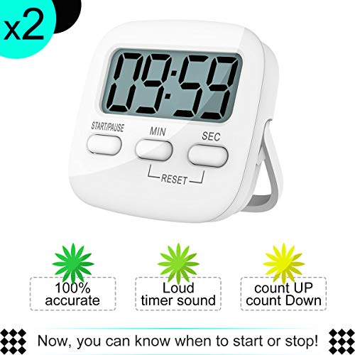 Kitchen Timer, Cbiumpro 2 Pack Digital Kitchen Timer Loud Alarm Countdown Timer for Cooking, Bathing, Gaming, Kids, Teacher - Battery Included