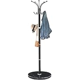 Snaikor Metal Coat Rack Freestanding with Marble Base 360&deg;Rotary 14 Hooks | Modern Coat Rack,Heavy Duty Adjustable Coat Hanger Stand,Black Clothes Tree Stand for Coats, Bags,Hats in Entryway,Hallway