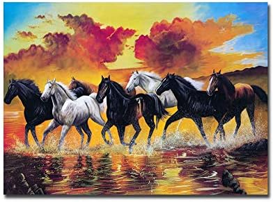 ZHDJBY A Group of Horses are Running Paintings Abstract Artwork Wall Art for Living Room Dinning Room Home Decor Framed Stretched Ready to Hang (16X24 Inch,(40x60cm))