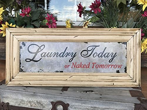 LAUNDRY Room Decor "Laundry Today or Naked Tomorrow - Reclaimed Pallet Wall HUMOR Home 29" Sign Cream