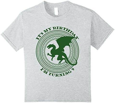 Kids Dragon Birthday Theme T-Shirt For 9 Year Old 10 Heather Grey