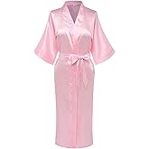 DandyChic Women's Robe Pure Long Kimono Robes Lightweight Silky Sleepwear V-Neck Calf-Length Bathrobe