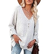 Asvivid Colorful Dots Button Down V Neck Sweaters for Women Roll Up Long Sleeve Knit Pullover Jum...