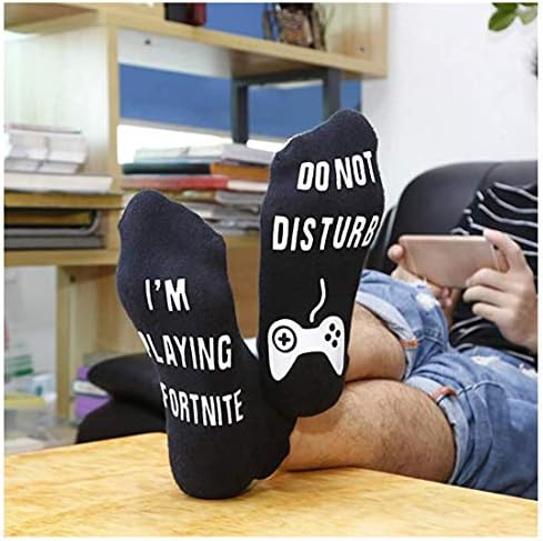 GLBUY Men 2 Pair Funny Ankle Cotton Socks"Do Not Disturb I'm Playing Fortnite"Gift for Game Players Fortnite Lovers