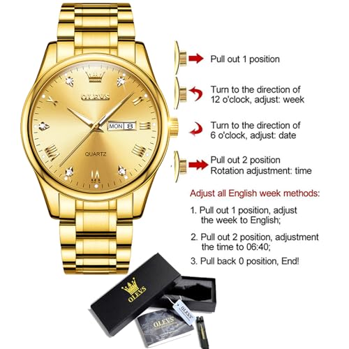 OLEVS Classic Men Watches with Date,Stainless Steel Man Watch with Date, Bussiness Watches for Men,Luminous Quartz Mens Watches Black/White/Blue/Gold, Waterproof Male Watch with Week
