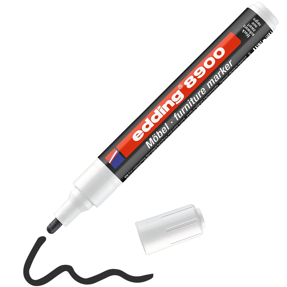 edding 8900 furniture marker - black - round nib 1.5-2 mm - for covering up scratches and damages on veneers, solid wood, wood, tables, desks