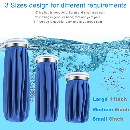 Ice Bag Packs, Saymeto Reusable Ice Bag for Injuries, Hot & Cold Therapy for Migraines, Pain Relief, Other Neurological Issues, and Bone Problems, 3-Pack, 3 Sizes (6"/9"/11")