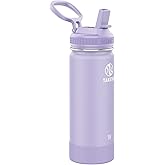 Takeya Actives Water Bottle with Straw Lid - Insulated Stainless Steel Water Bottle with Straw Lid - Dishwasher Safe Bottle & Lid - Durable Water Bottle with Easy Carry Lid - 18 oz, Lavender Fields