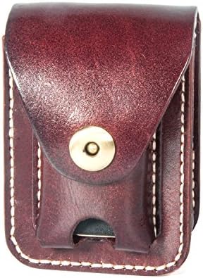 Handmade Genuine Leather Cigarette Box Case with Lighter Holder Pouch Waist Pack (Coffee)
