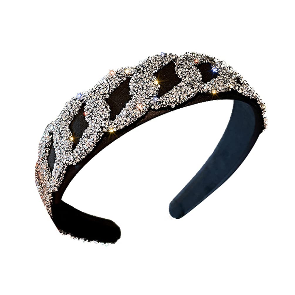Lurrose Glitter Padded Headband Shiny Crystal Wide Padded Hairband Rhinestone Headband Bridal Wedding Decoration for Women Girls Black