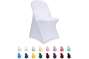 ManMengJi White Folding Chair Covers, Spandex Folding Chair Covers 12 PCS, Banquet Chair Slipcovers for Party, Wedding, Holidays, Celebration
