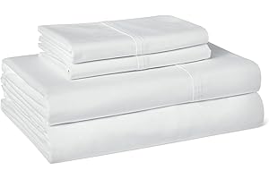Amazon Basics Soft Organic Cotton Sheet Set with 2-Pieces Pillowcase, White, Queen