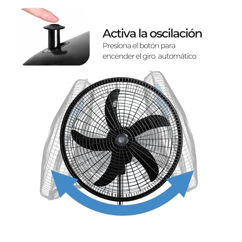 Ventilador de Pedestal 18 Pulgadas, Abanico con 5 Aspas, 3 Velocidades, Oscilante, Altura Ajustable, Ventilador Potente, Motor 55W, Facil Armado | Ecomlab