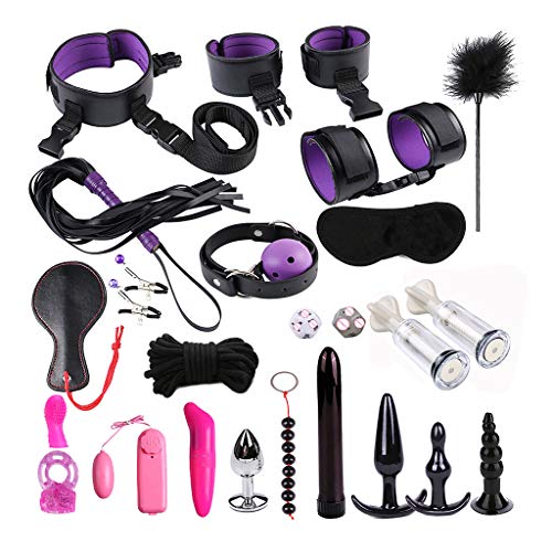 24Pcs Handcuffs Set Leather Adult Six-Toys for Couples Massage Kit for Women Men Cosplay Game
