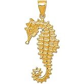 JewelryWeb 14k Yellow Gold Solid Textured Polished Seahorse Pendant Necklace 45x18mm Wide Pendant for Women