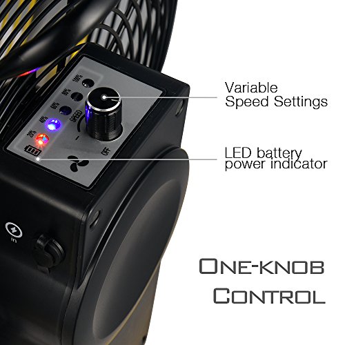 Geek Aire Rechargeable Outdoor Floor High Velocity Fan, Cordless, Max 1500 CFM High Performance Airflow, Up to 24 Hours Run Time, with USB Output for Recharging Digital Devices, 12 inch Metal Blade - Thumbnail 2