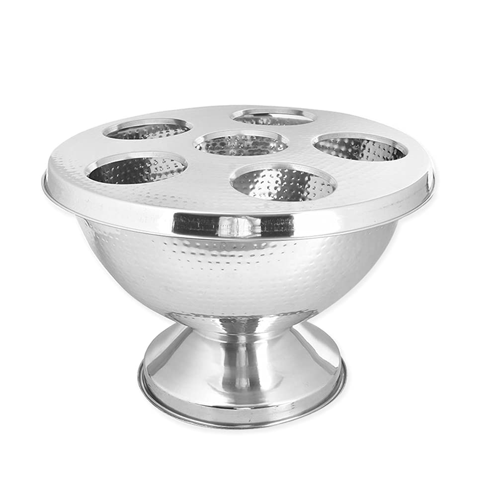 Kosma Stainless Steel Champagne Bowl - Hammered Finish with Lid - 40cm | Punch Bowl | Wine Cooler | Ice Tub | Bottle Cooler | Party Tub