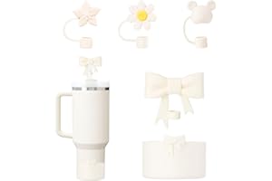 GAISHION Stanley Tumbler Accessories Set Including 4 Pcs Siliocne Straw Covers Toppers Caps for 10mm/0.4 in Straws,1 Pcs Siliocne Boot for Stanleys Cup 40oz 30oz 20oz- Cream