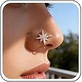 Yheakne Vintage Crystal Northstar Nose Ring Gold Cz Star Nose Cuff Rhinestone Septum Nose Rings U Shaped Clip On Nose Stud Cz Hoop Nose Piercing Jewelry for Women
