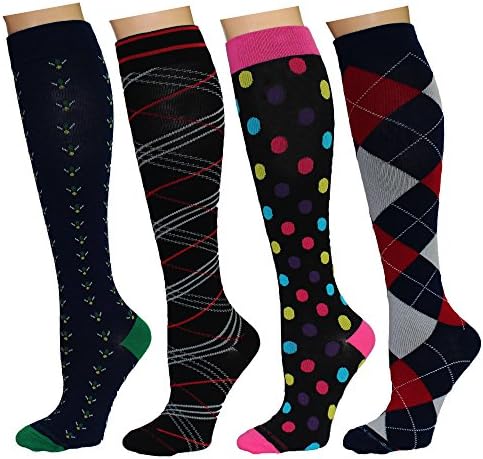 4 Pairs Women's Graduated Support Anti-Fatigue 8-15mmHg Combed Cotton Compression Socks