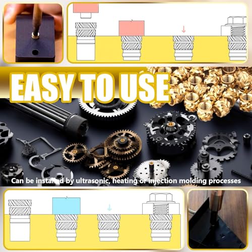 KongJies Thread Knurled Nuts, M3Threaded Inserts, 100 Pcs Knurled Brass Nuts, 3D Printing Brass Nuts for Wood, Plastic, Metal, Sheet Metal