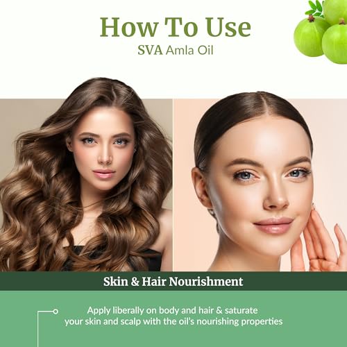 SVA Amla Oil – 4 Fl Oz (118ml) – 100% Pure Cold Pressed Indian Gooseberry Oil – Carrier Oil for Hair Care, Scalp & Skin Nourishment – with Dropper