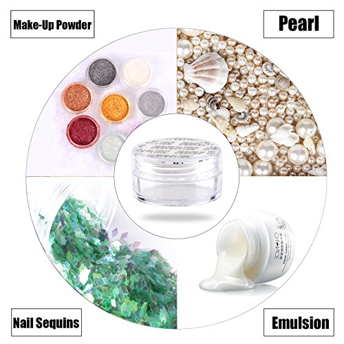SumDirect 100Pcs 5Gram Empty Clear Plastic Cosmetic Containers Sample Packing Portable Travel Bottle Pot Jars for Cream and Lotion with a Snoop and 10Pcs White Sheer Organza Bags(Clear)