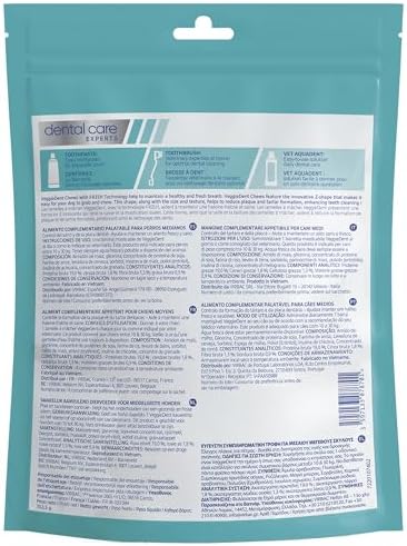 ® FR3SH™ Snack Dental para Perros Medianos 10-30kg | Control de la Placa y Sarro | Aliento Fresco y Saludable con Tecnología FR3SH™ | Cuidado Dental Diario | 15 Unidades