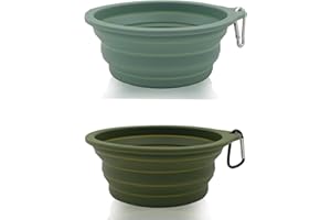 KLERROEM 2 Pack Collapsible Dog Travel Bowls (21oz/600ml), 100% Food Grade Silicone Integrated Molding, No Plastic Rim, Portable Pet Feeding Watering Dishes for Outdoors with Clasp, BPA Free