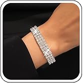 Ximdble Vintage Layered Rhinestone Tennis Bracelet Elastic Crystal Chain Bracelet Stretch Cz Bracelet Crystal Bride Cz Hand Chain Bracelet Jewelry for Women