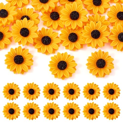 Craftdady Flatback Resin Sunflower Cabochons 20Pcs 29-30mm Undrilled Daisy Flower Cameo Charms for Scrapbooking Embellishments Craft Jewelry Making