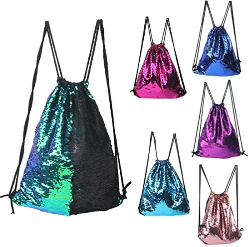 Mermaid Sequin Backpack Reversible Flip Sequin Purse Drawstring Bag Magic Tote Glittering Shoulder Bag Fashion Gym Dancing Bag Bling Shining Bag For Women Girls Boys Kids Yoga Hiking Camping Beach
