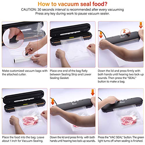 Firbon Vacuum Sealer Machine, Compact Portable Automatic Air Sealing System with Cutter & Starter Kit for Food Preservation Space Saver(Black)