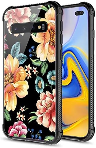 Vopee Galaxy S10 Plus Case,9H Tempered Glass Pattern Design Shockproof Anti-Scratch Case for Samsung Galaxy S10 Plus 6.4 inch 2019 Release Colour Flowers