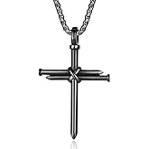 HattiDoris Nail Cross Necklace for Men Stainless Steel Chain 24inch 3 Nails Jesus Cross Pendant Christian Gifts for Dad 3 Colors