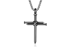 HattiDoris Nail Cross Necklace for Men Stainless Steel Chain 24inch 3 Nails Jesus Cross Pendant Christian Gifts for Dad 3 Colors
