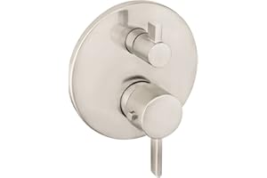 hansgrohe Ecostat Modern Premium Volume and Auto Temperature Control 2-Handle 7-inch Wide Thermostatic Shower Trim for Rough-in Valve with Diverter in Brushed Nickel, 04231820,Small