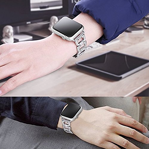 Replacement Band for Apple Watch 38cm Stainless Steel,Replacement Straps for iphone watch Series 3 2 1 Sport and Edition,Adjustable Chain for Women and Girls (Silver-42cm)