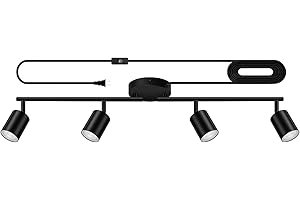 AUQUEE Plug in Track Lighting, LED Track Lighting Fixtures Ceiling, Black 4-Light Kitchen Light Kit, Plug in Wall Light with 14.8ft Power Cord, Rotatable Ceiling Spotlight for Bedroom(GU10 Socket, NO Bulb)