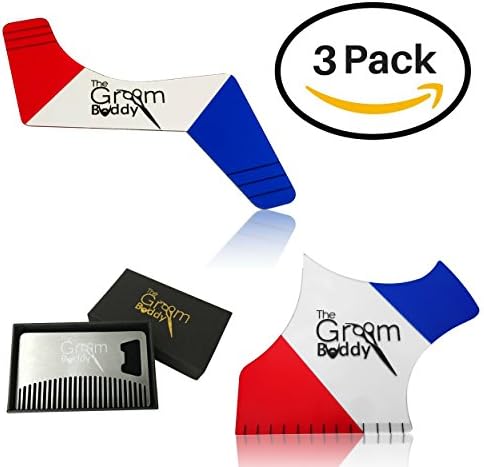 Beard Shaping Tool Set &amp; Wallet Comb by The Groom Buddy Hairline Shaving Pair for Men's Facial Hair and Hairline Perfect Symmetric Lines and Trims Tools for Guy’s Beard Mustache Goatee Sideburns