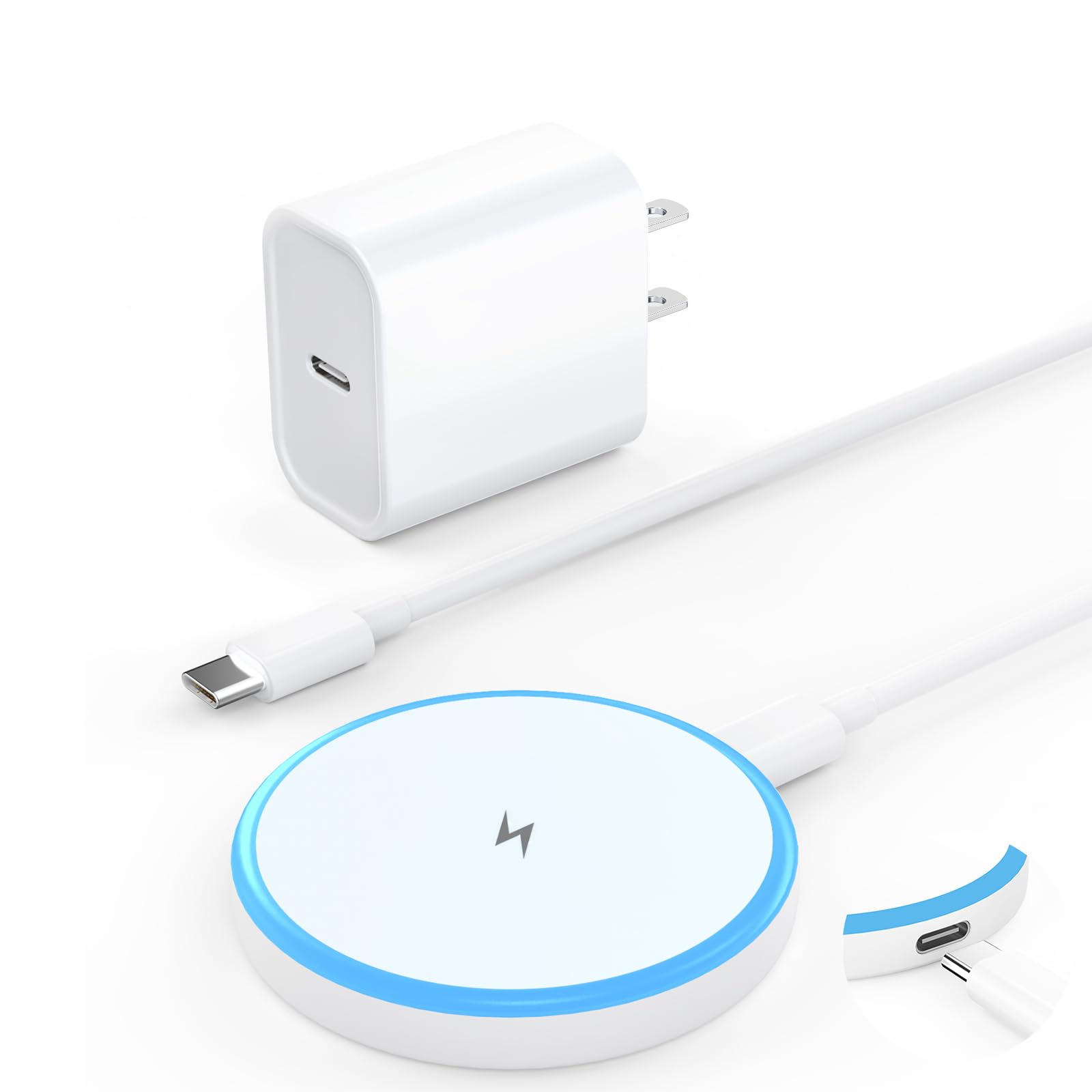 Photo 1 of Magnetic Wireless Charger 15W with 20W Adapter & 6ft Cable – MagSafe Charger for iPhone 16/15/14/13/12 Pro/Max/Plus/Mini & AirPods 3/2/Pro – Fast Wireless Charging Pad for Home, Office, Travel