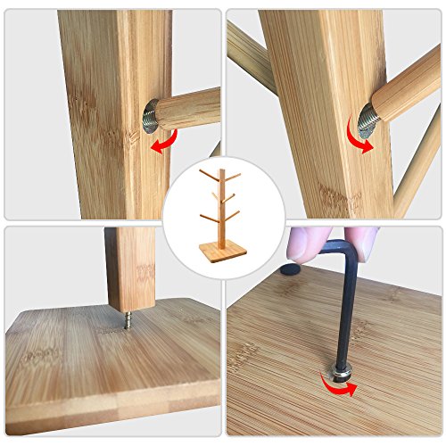 Cuteadoy Mug Rack Tree, Removable Bamboo Mug Stand, Storage Coffee Tea Cup Organizer Hanger Holder with 6 Hooks - Thumbnail 5